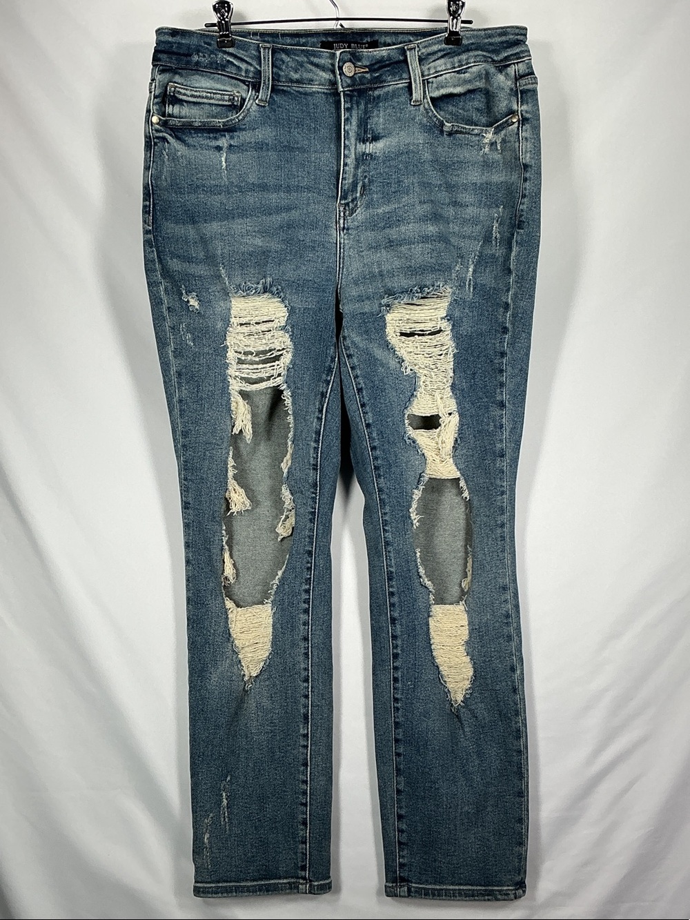 Judy Blue Distressed Straight Leg Jeans 14W Medium Wash High Rise Stretch